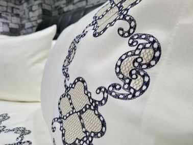 Çeyiz Diyarı Dior Pamuk Saten Nevresim Takımı Cappucino Lacivert - Thumbnail