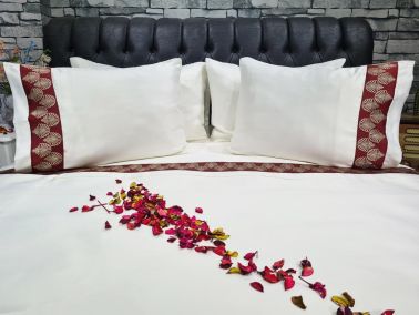 Çeyiz Diyarı Hazal Pamuk Saten Nevresim Takımı Krem Bordo - Thumbnail