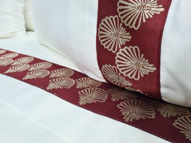 Çeyiz Diyarı Hazal Pamuk Saten Nevresim Takımı Krem Bordo - Thumbnail