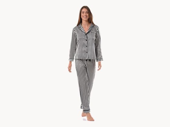 Çizgili Saten Pijama Takımı 5644 Siyah Beyaz