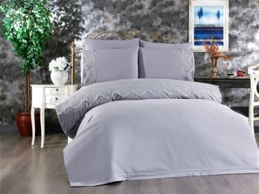 Çeyiz Diyarı - Fransız Dantelli Hanzade Çeyizlik Nevresim Takımı Gri
