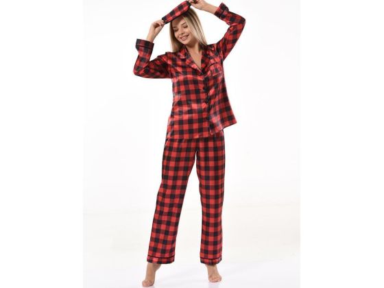 Gabrielle Saten Pijama Takımı 5633 Pötikare Kırmızı