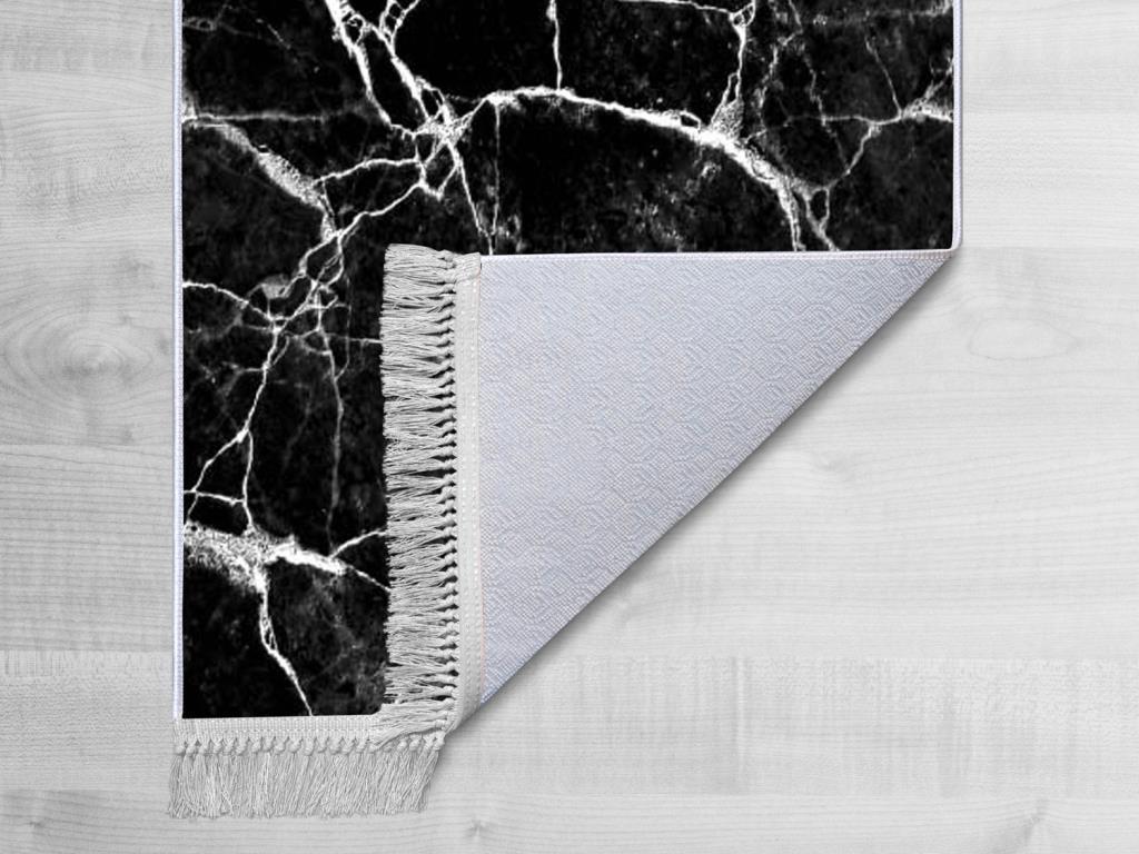 Kaymaz Taban Dijital Baskı Kadife Halı Crack Wall Siyah Beyaz 150x220 Cm