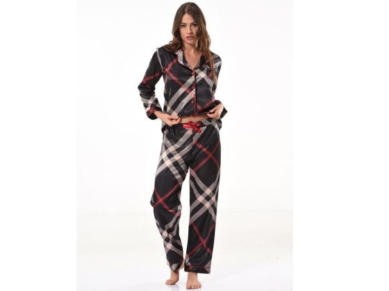 Natalie Saten Pijama Takımı 5658 Siyah Kırmızı